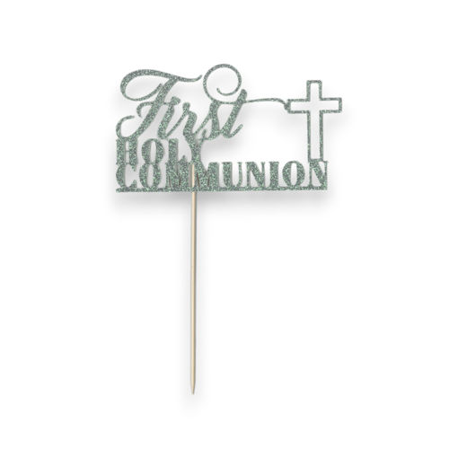 Picture of FIRST COMMUNION CROSS CAKE TOPPER SILVER